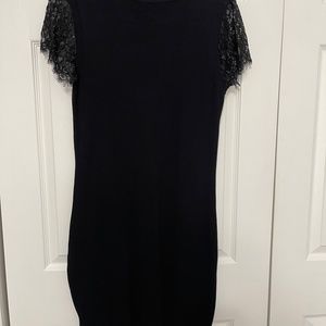 Ted Baker black short sleeve sweater dress with lace detail